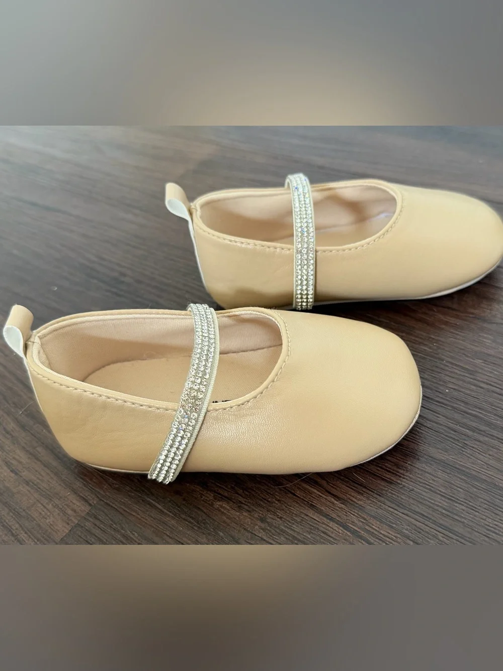 Kids Beige Mary Jane Shoes with Sparkle Strap